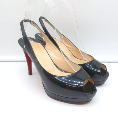 Christian Louboutin Altadama Peep Toe Slingback Heels Navy Patent Size 38