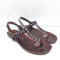 Pedro Garcia Judith Crystal Studded Thong Sandals Burgundy Suede Size 38.5