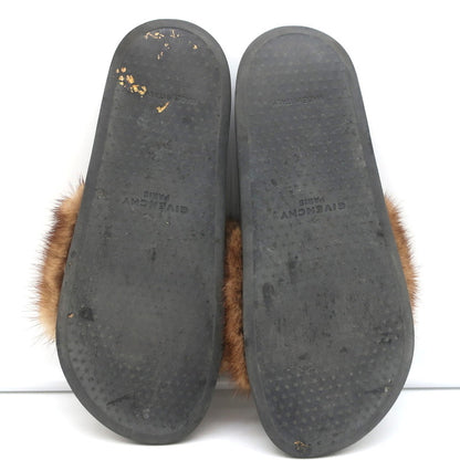 Givenchy Mink Fur Slide Sandals Brown Size 41
