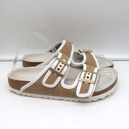 Birkenstock Arizona Hex Slide Sandals Natural Jute & White Leather Size 38