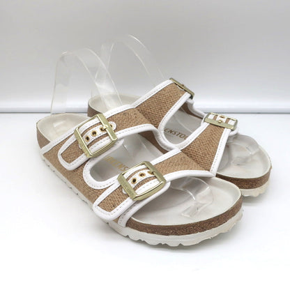 Birkenstock Arizona Hex Slide Sandals Natural Jute & White Leather Size 38