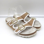 Birkenstock Arizona Hex Slide Sandals Natural Jute & White Leather Size 38