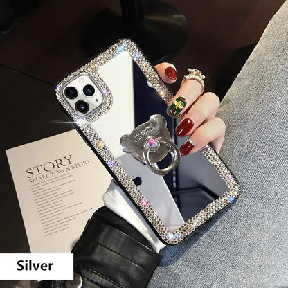 Tide Brand Bear Bracket Make Up Mirror Phone Case lbcase