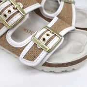 Birkenstock Arizona Hex Slide Sandals Natural Jute & White Leather Size 38