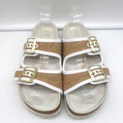 Birkenstock Arizona Hex Slide Sandals Natural Jute & White Leather Size 38