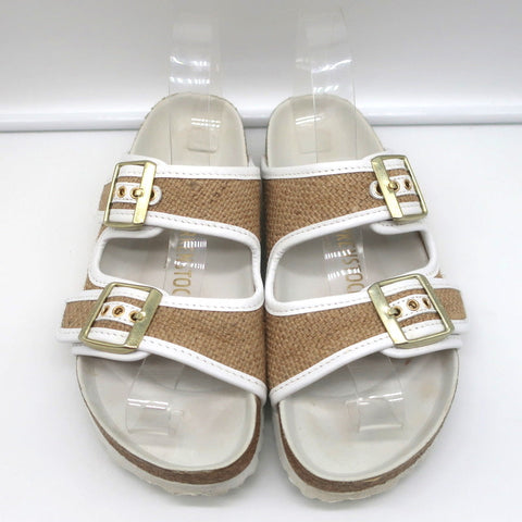 Birkenstock Arizona Hex Slide Sandals Natural Jute & White Leather Size 38