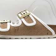 Birkenstock Arizona Hex Slide Sandals Natural Jute & White Leather Size 38