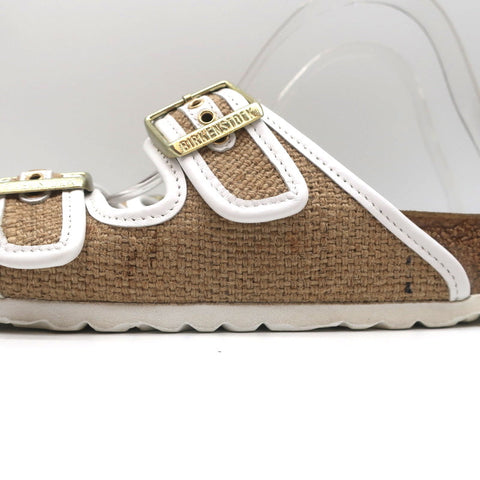 Birkenstock Arizona Hex Slide Sandals Natural Jute & White Leather Size 38
