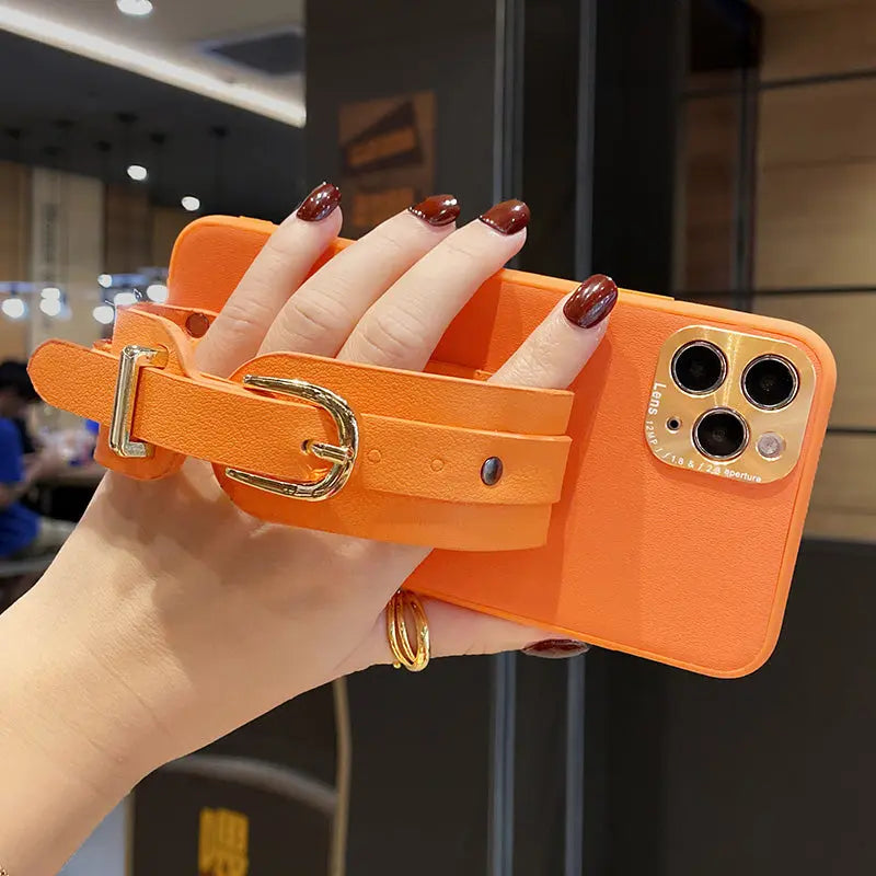 Button Leather Wristband Phone Case lbcase
