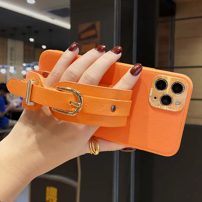 Button Leather Wristband Phone Case lbcase