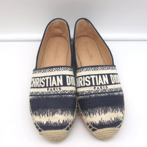 Christian Dior Granville D-Stripes Logo Embroidered Espadrilles Navy Size 37