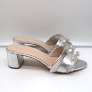 Loeffler Randall Vera Ruffle Slide Sandals Silver Metallic Leather Size 9