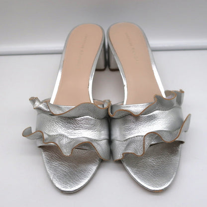 Loeffler Randall Vera Ruffle Slide Sandals Silver Metallic Leather Size 9