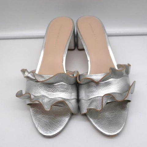 Loeffler Randall Vera Ruffle Slide Sandals Silver Metallic Leather Size 9