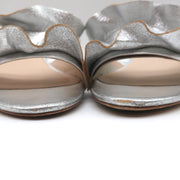 Loeffler Randall Vera Ruffle Slide Sandals Silver Metallic Leather Size 9