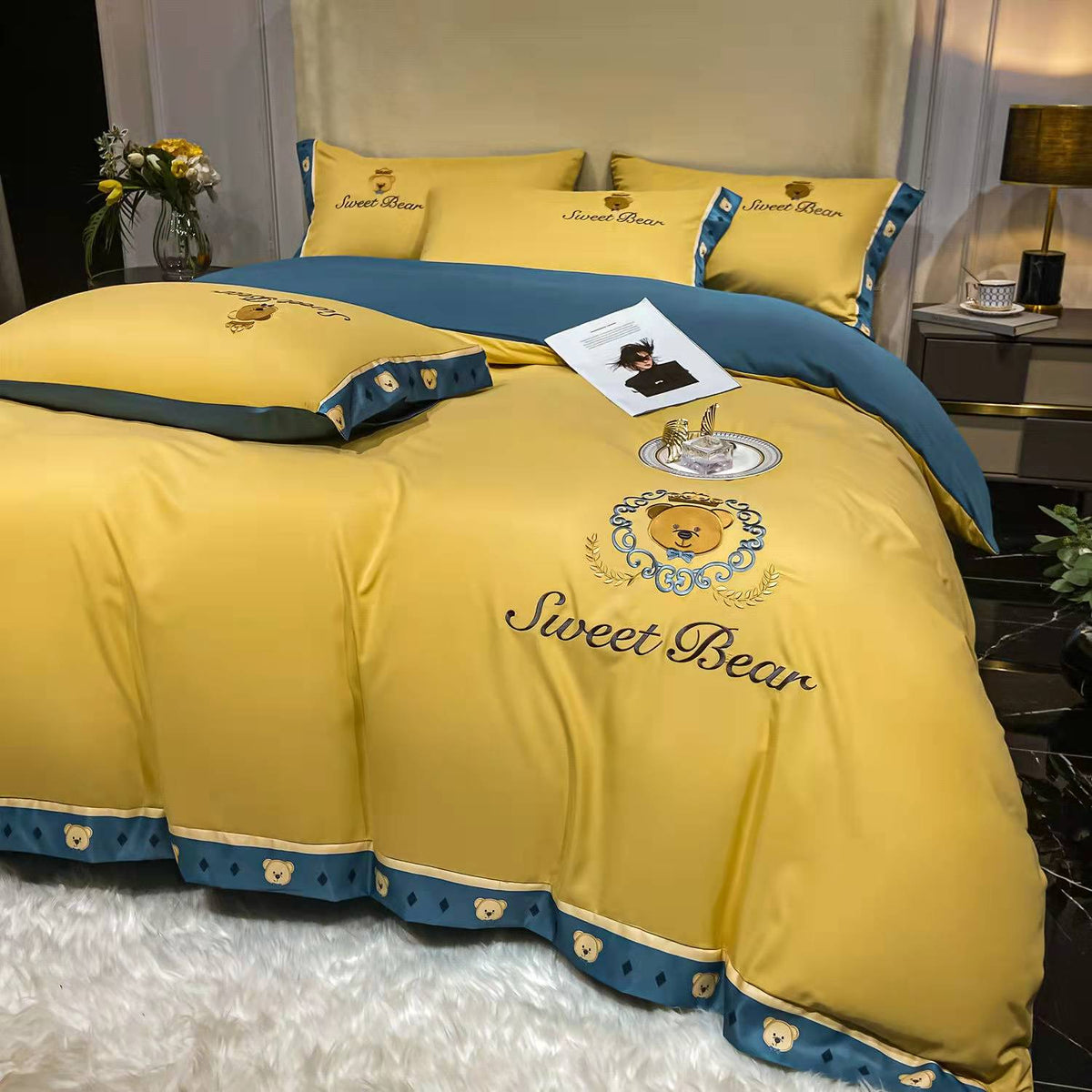 High-end Embroidered skin-friendly brushed cotton Four-Piece Suit  Bed Supplies lbcase