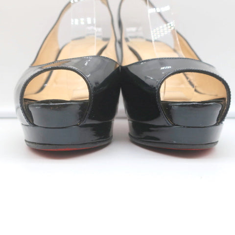 Christian Louboutin Altadama Peep Toe Slingback Heels Navy Patent Size 38