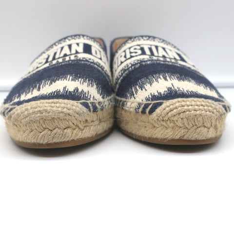 Christian Dior Granville D-Stripes Logo Embroidered Espadrilles Navy Size 37