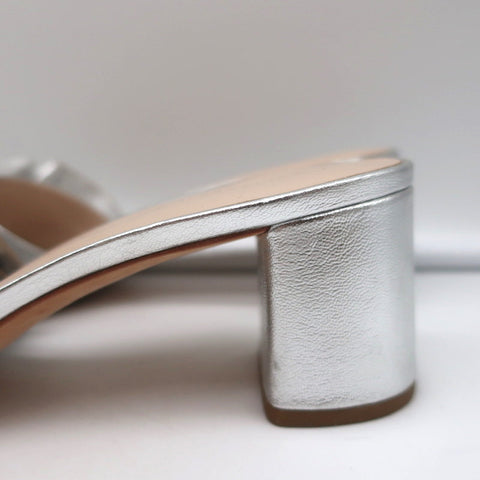 Loeffler Randall Vera Ruffle Slide Sandals Silver Metallic Leather Size 9