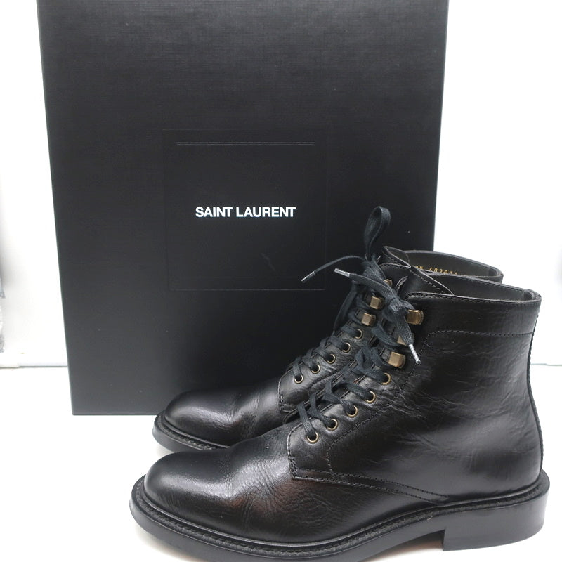Saint Laurent Army 25 Ankle Boots Black Leather Size 38 Lace-Up Combat Boots