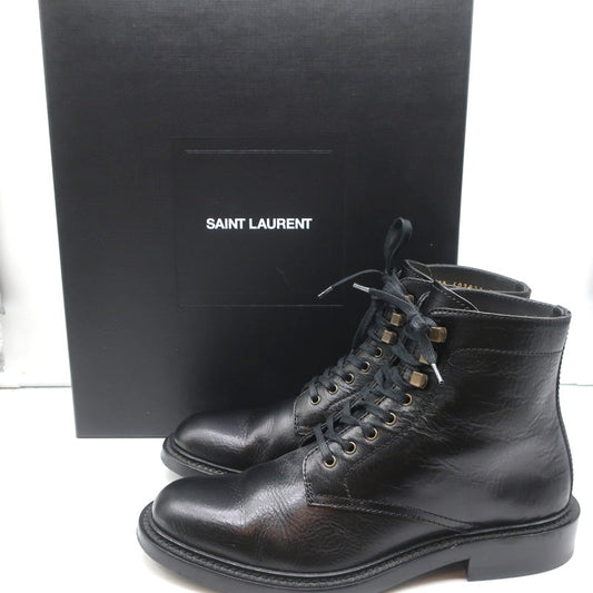Saint Laurent Army 25 Ankle Boots Black Leather Size 38 Lace-Up Combat Boots