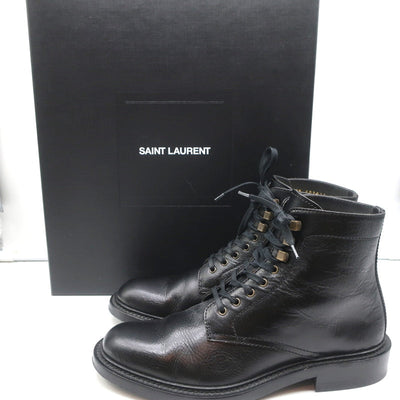 Saint Laurent Army 25 Ankle Boots Black Leather Size 38 Lace-Up Combat Boots