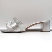 Loeffler Randall Vera Ruffle Slide Sandals Silver Metallic Leather Size 9