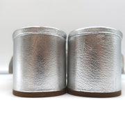 Loeffler Randall Vera Ruffle Slide Sandals Silver Metallic Leather Size 9