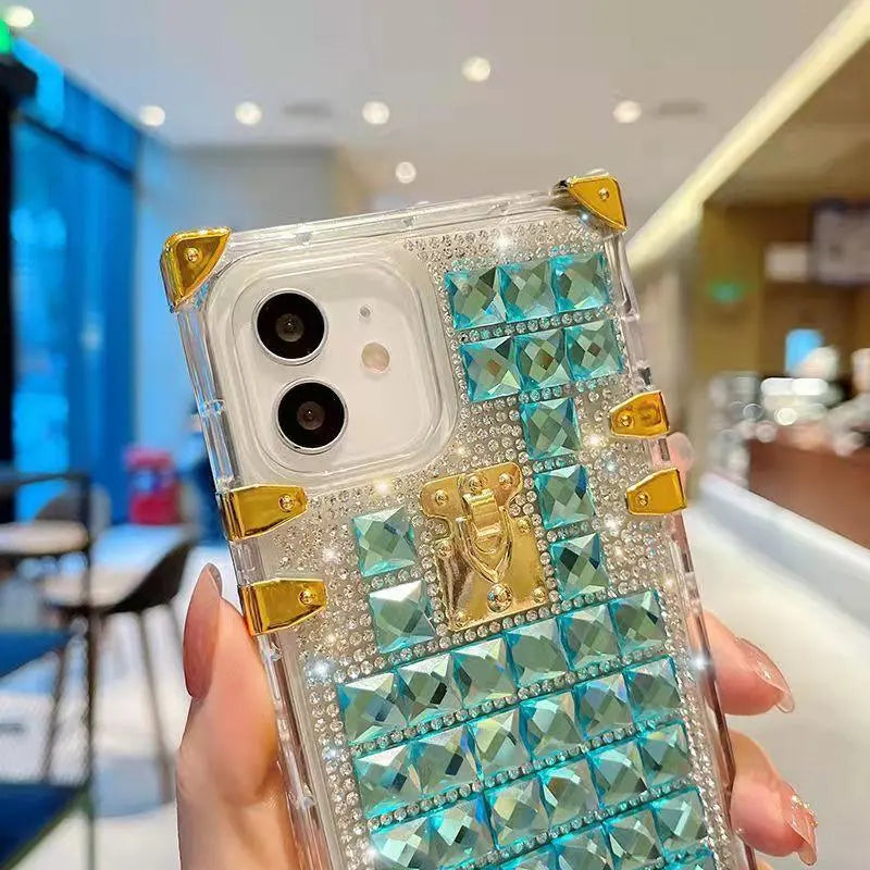 Luxury square Rhinestone transparent phone case for iphone lbcase