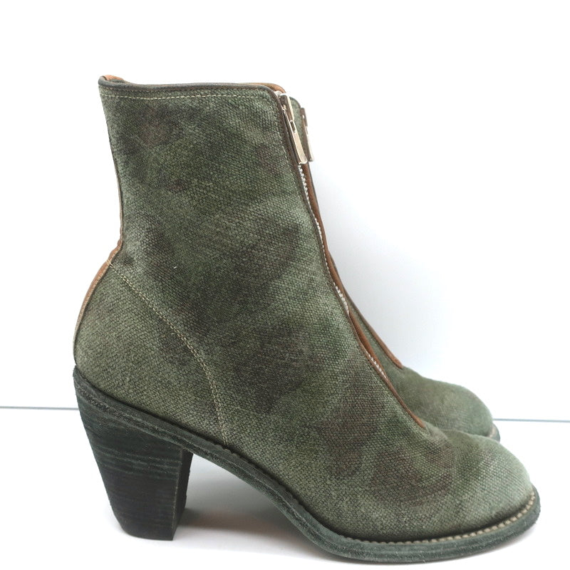 Guidi Zip-Front Ankle Boots 3006FZ Army Green Camouflage Print Canvas Size 40