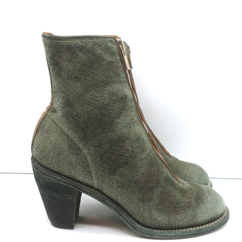 Guidi Zip-Front Ankle Boots 3006FZ Army Green Camouflage Print Canvas Size 40