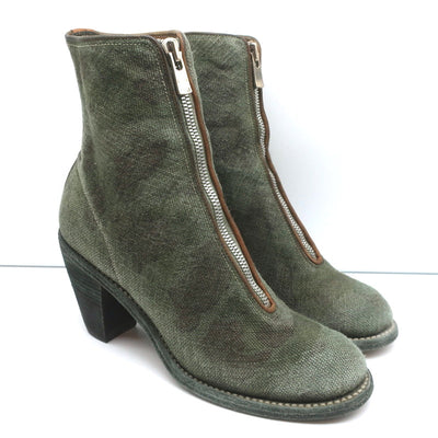 Guidi Zip-Front Ankle Boots 3006FZ Army Green Camouflage Print Canvas Size 40