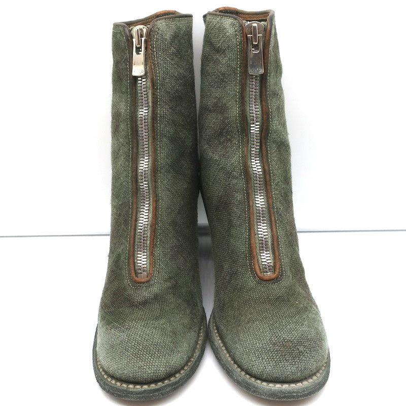 Guidi Zip-Front Ankle Boots 3006FZ Army Green Camouflage Print Canvas Size 40