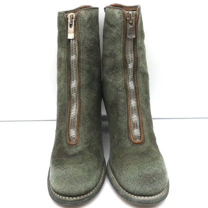 Guidi Zip-Front Ankle Boots 3006FZ Army Green Camouflage Print Canvas Size 40