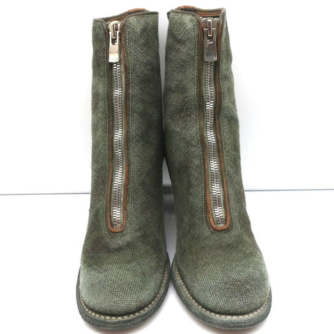 Guidi Zip-Front Ankle Boots 3006FZ Army Green Camouflage Print Canvas Size 40