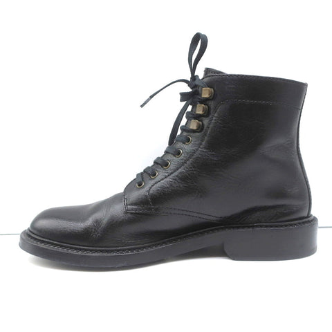 Saint Laurent Army 25 Ankle Boots Black Leather Size 38 Lace-Up Combat Boots