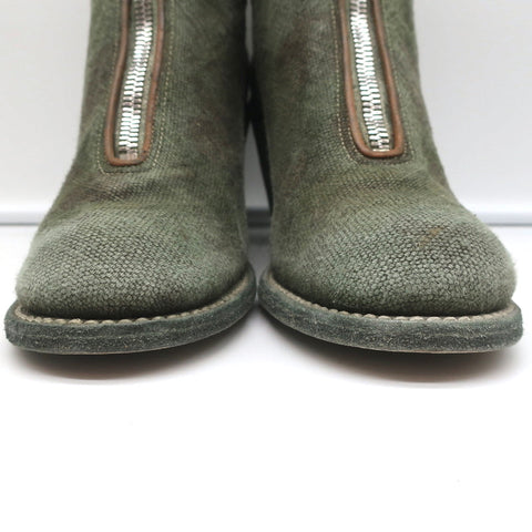 Guidi Zip-Front Ankle Boots 3006FZ Army Green Camouflage Print Canvas Size 40