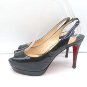 Christian Louboutin Altadama Peep Toe Slingback Heels Navy Patent Size 38