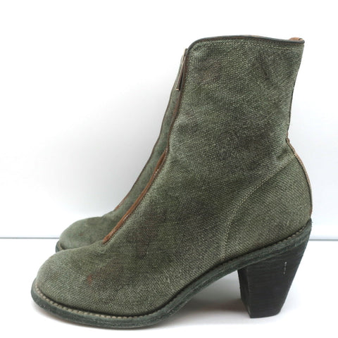 Guidi Zip-Front Ankle Boots 3006FZ Army Green Camouflage Print Canvas Size 40