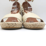 Valentino Rockstud Espadrille Wedge Sandals Cream Grained Leather Size 40