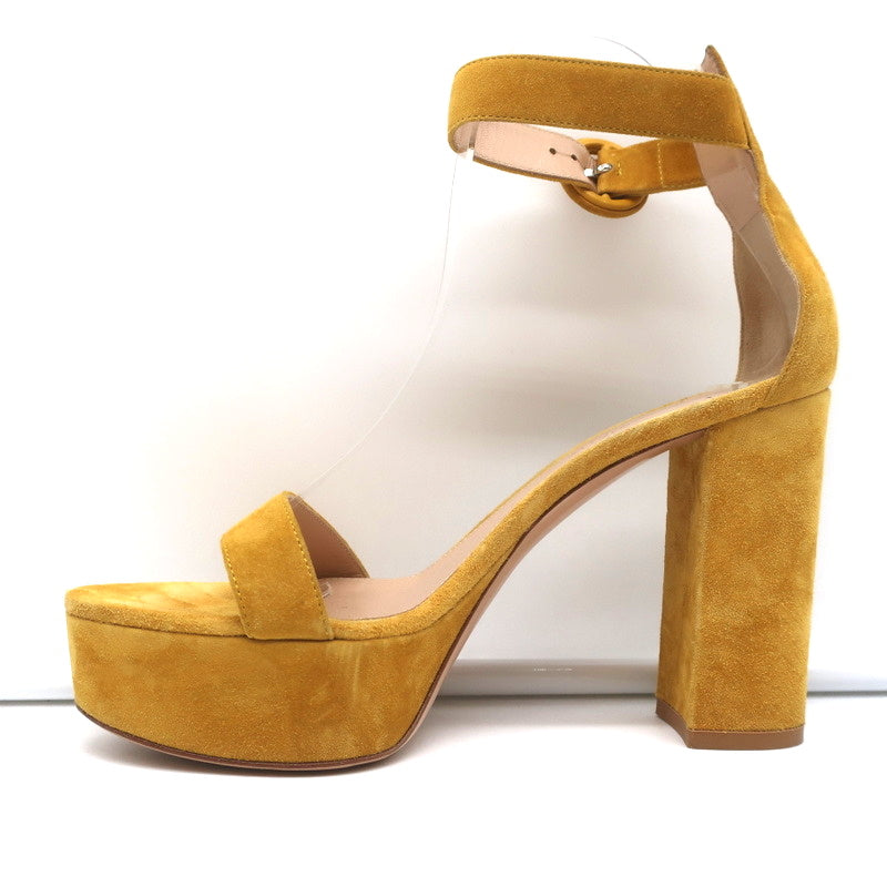 Gianvito Rossi Portofino Platform Ankle Strap Sandals Yellow Suede Size 36.5