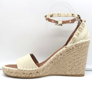Valentino Rockstud Espadrille Wedge Sandals Cream Grained Leather Size 40