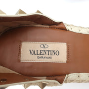 Valentino Rockstud Espadrille Wedge Sandals Cream Grained Leather Size 40