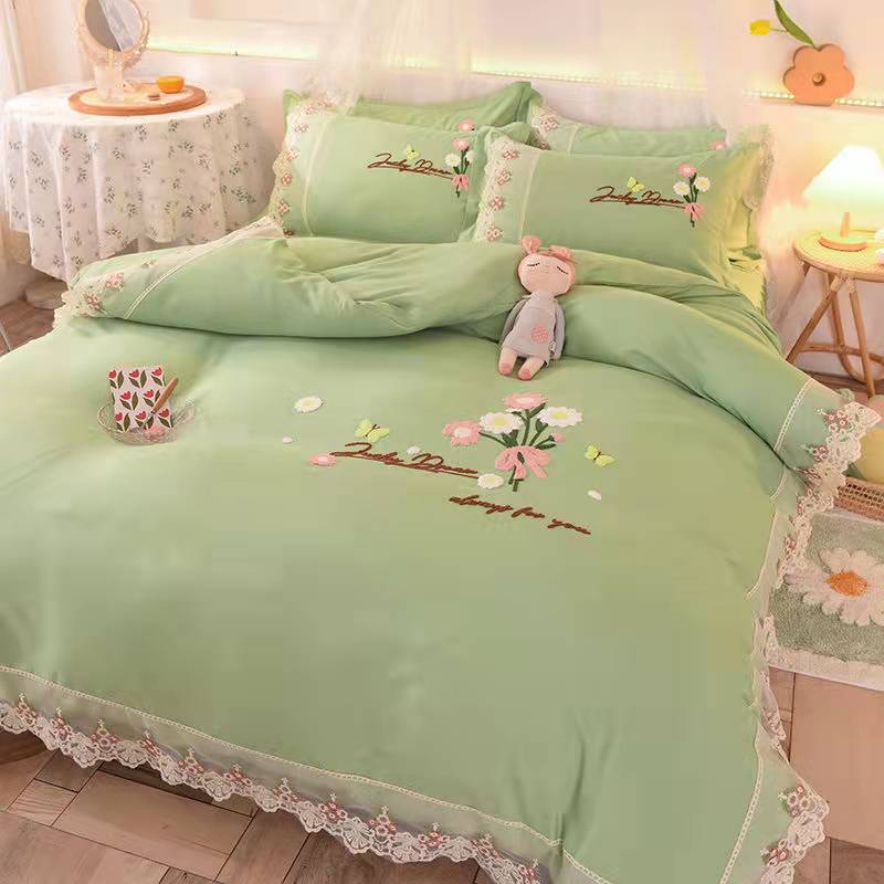 Princess Lace embroidery cotton four-piece Bed skirt bed Supplies lbcase