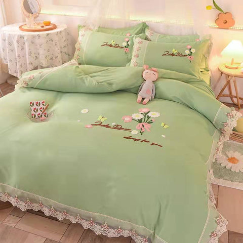 Princess Lace embroidery cotton four-piece Bed skirt bed Supplies