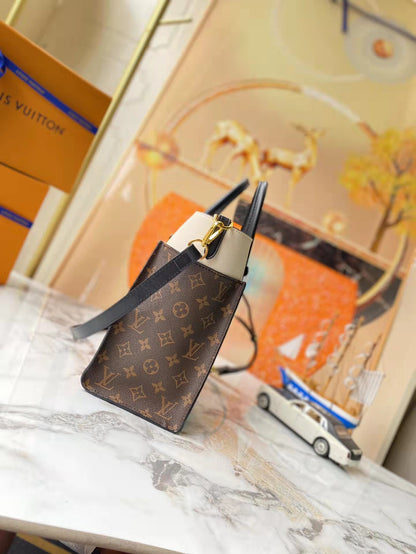 Leather and canvas combined handbag lbcase
