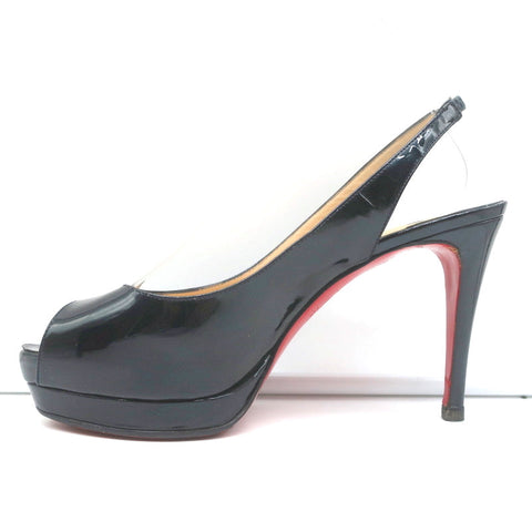 Christian Louboutin Altadama Peep Toe Slingback Heels Navy Patent Size 38