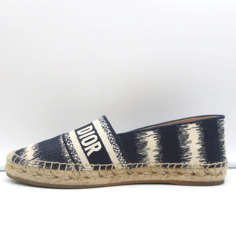 Christian Dior Granville D-Stripes Logo Embroidered Espadrilles Navy Size 37