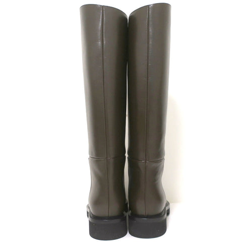 Khaite Derby Knee High Riding Boots Dark Brown Leather Size 38 NEW