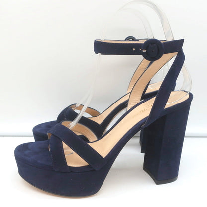 Gianvito Rossi Poppy Crisscross Platform Sandals Navy Suede Size 36.5